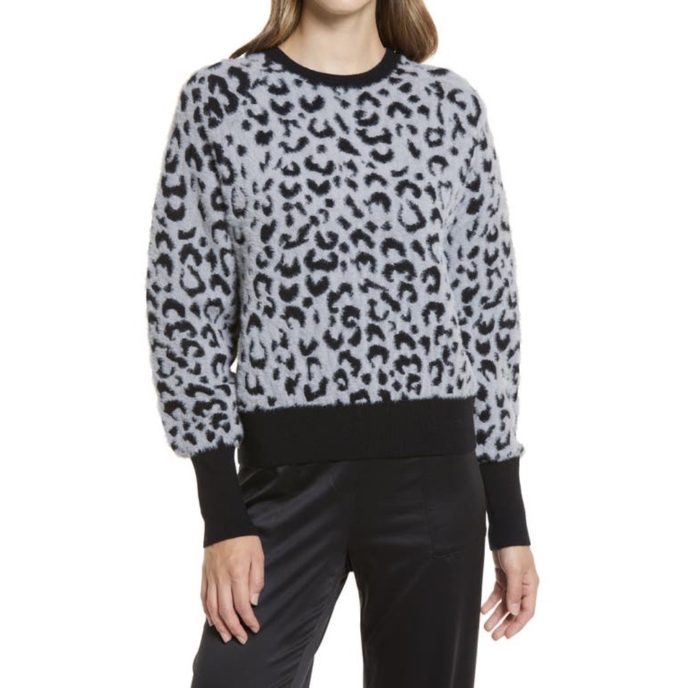 Halogen Women's Cozy Sweater in Grey-Black Cool Leopard‎ Size XL